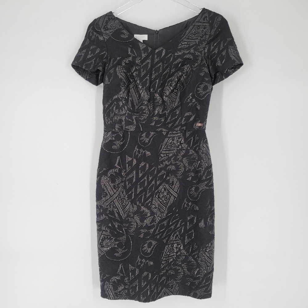 Escada Sport Black Pattern Short Sleeve Pencil Dress Size 34 US 4 NEW
